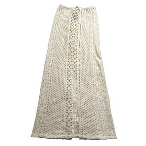 Sara Cristina Sun Pearl Embellished Crochet Cotton Maxi Skirt in Ivory